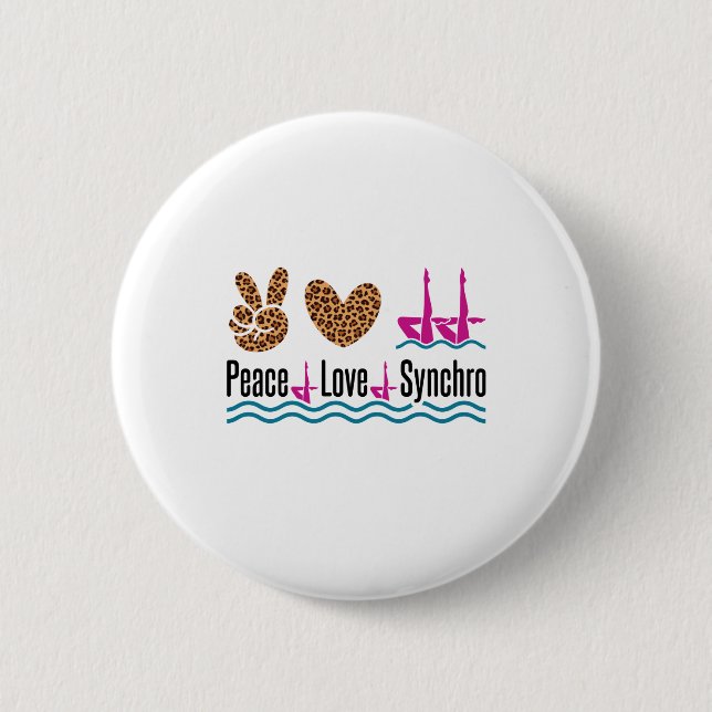 Peace Love Synchro Synchronised Swimming Artistic 6 Cm Round Badge (Front)