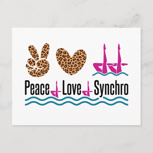 Peace Love Synchro Synchronised Swimming Artistic Postcard (Front)