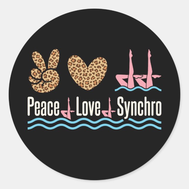 Peace Love Synchro Synchronised Swimming Classic Round Sticker (Front)