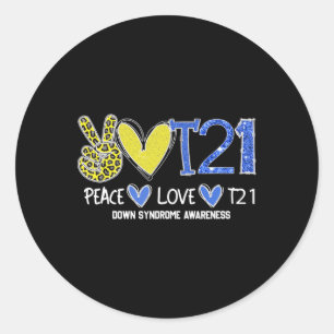 Peace Love T21 Blue Yellow Ribbon Down Syndrome Aw Classic Round Sticker