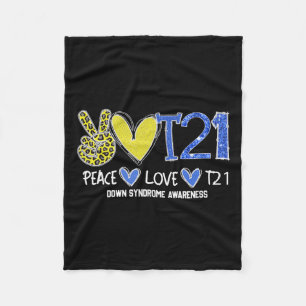 Peace Love T21 Blue Yellow Ribbon Down Syndrome Aw Fleece Blanket