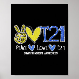Peace Love T21 Blue Yellow Ribbon Down Syndrome Aw Poster