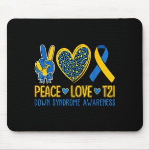 Peace love t21 down syndrome awareness ribbon men mouse pad