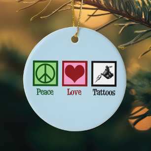 Peace Love Tattoos Ceramic Tree Decoration