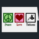 Peace Love Tattoos Cute Tattoo Artist Gun Card<br><div class="desc">Peace Love Tattoos. A cool tattoo artist card with a peace sign,  heart,  and tattoo gun for a tattooist. Cute tattooer present.</div>