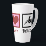 Peace Love Tattoos Cute Tattoo Artist Gun Latte Mug<br><div class="desc">Peace Love Tattoos. A cool tattoo artist gift with a peace sign,  heart,  and tattoo gun for a tattooist. Cute tattooer present.</div>