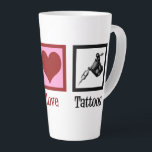 Peace Love Tattoos Cute Tattoo Artist Gun Latte Mug<br><div class="desc">Peace Love Tattoos. A cool tattoo artist gift with a peace sign,  heart,  and tattoo gun for a tattooist. Cute tattooer present.</div>