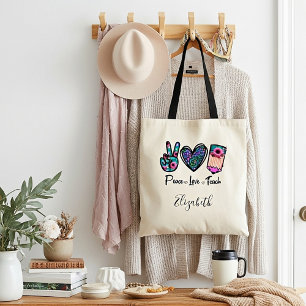 Peace Love Teach personalised Tote Bag
