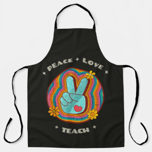 Peace Love Teach Vintage Retro 70s Hippie Apron