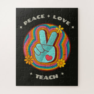 Peace Love Teach Vintage Retro 70s Hippie Jigsaw Puzzle
