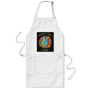 Peace Love Teach Vintage Retro 70s Hippie Long Apron