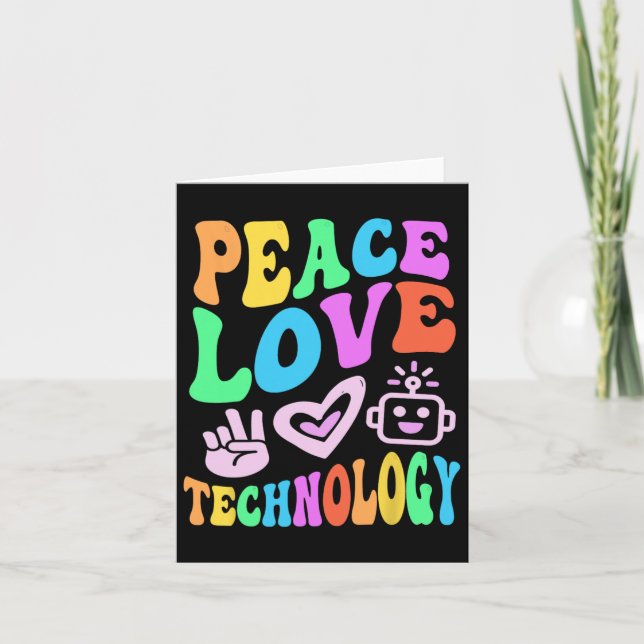 Peace Love Technology Retro Computer Teacher Vibes Card (Front)