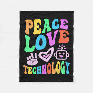 Peace Love Technology Retro Computer Teacher Vibes Fleece Blanket