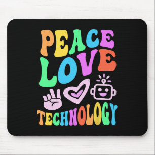 Peace Love Technology Retro Computer Teacher Vibes Mouse Pad