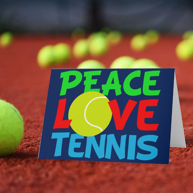 Peace Love Tennis Cute Blue Christmas Holiday Card (Creator Uploaded)
