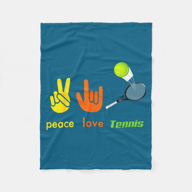 Peace Love Tennis Funny Tennis Lovers Hand Sign De Fleece Blanket (Front)