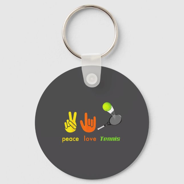 Peace Love Tennis Funny Tennis Lovers Hand Sign De Key Ring (Front)
