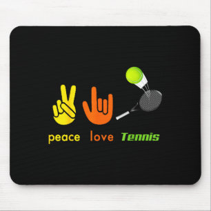 Peace Love Tennis Funny Tennis Lovers Hand Sign De Mouse Pad