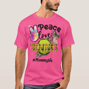 Peace Love Tennis Mummy Life Mum Grandma Leopard  T-Shirt