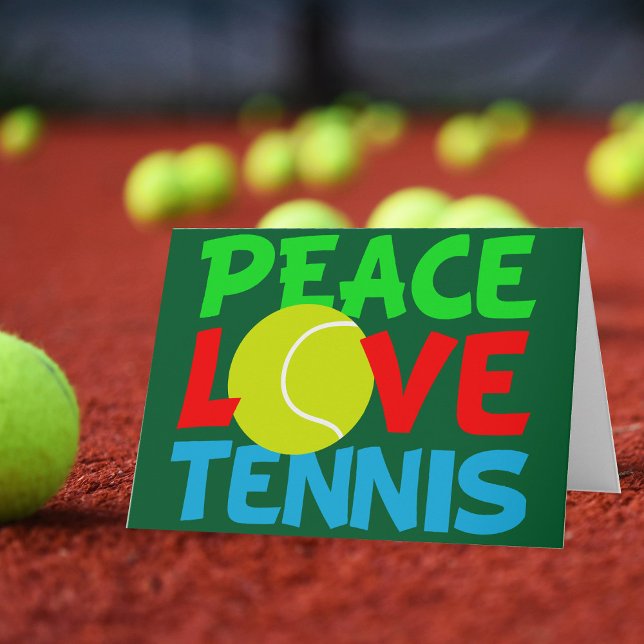 Peace Love Tennis Player Cute Festive Green Holiday Card (Creator Uploaded)