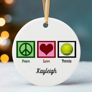 Peace Love Tennis Player Monogram Christmas Ceramic Tree Decoration