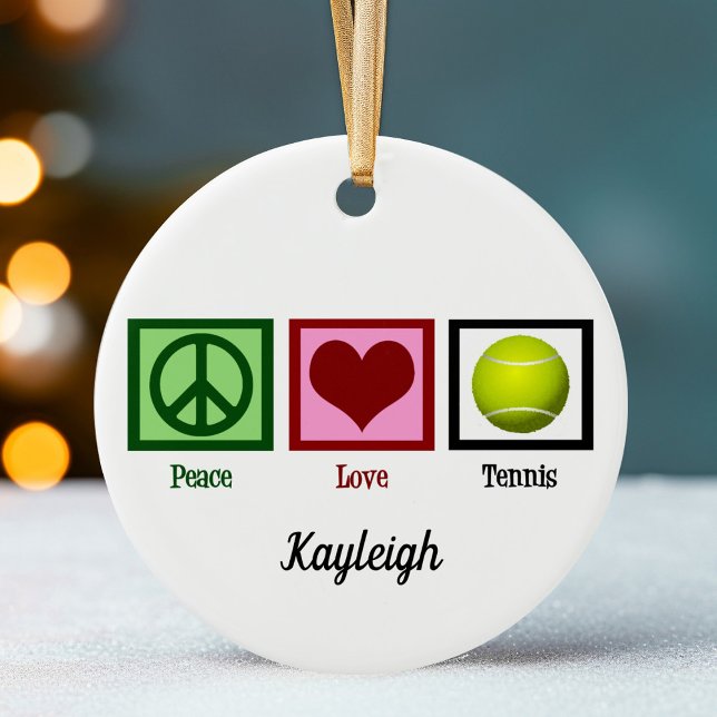 Peace Love Tennis Player Monogram Christmas Ceramic Tree Decoration (Creator Uploaded)
