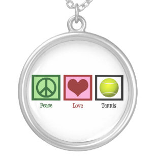 Peace Love Tennis Silver Plated Necklace
