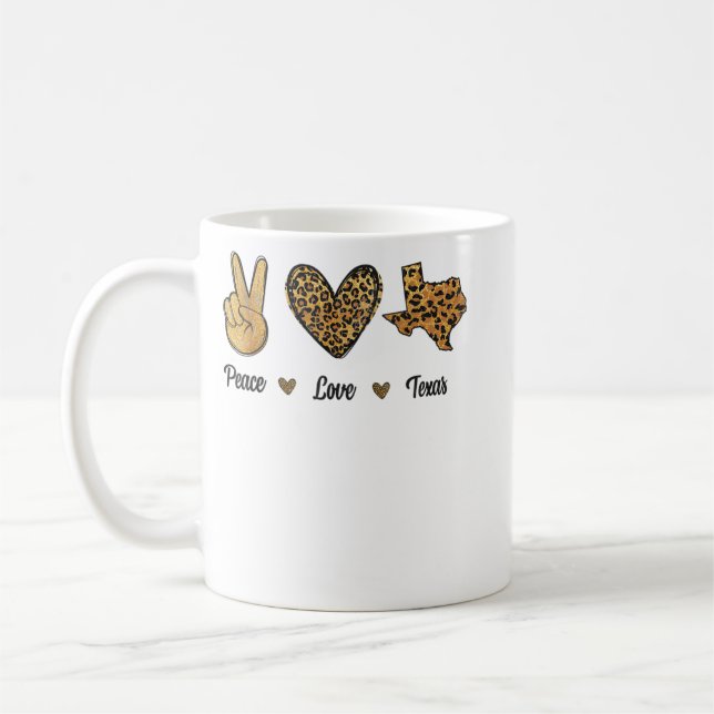 Peace Love Texas Leopard Flag Map Souvenirs For Me Coffee Mug (Left)