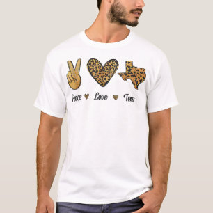 Peace Love Texas Leopard Flag Map Souvenirs For Me T-Shirt