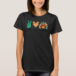Peace Love Thankful Thanksgiving Autumn Turkey Leo T-Shirt