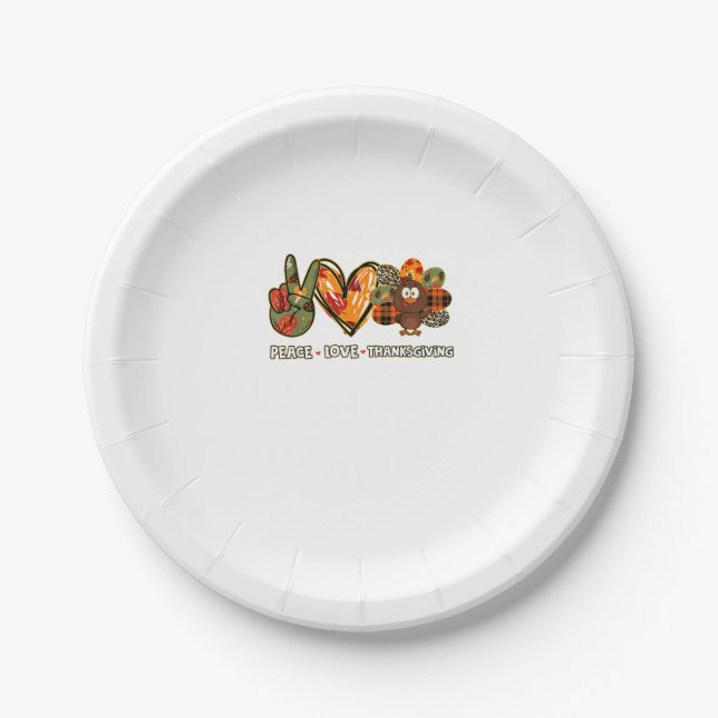 Peace love thanksgiving Gobble Turkey Thanksgiving Paper Plate (Front)