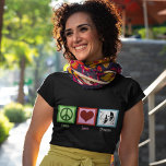 Peace Love Theater Company Custom Actress T-Shirt<br><div class="desc">A cute custom actress shirt for a theater company,  drama club or those who love the art of acting. Customize this with your theater name or society in white above the cool peace sign,  heart,  and drama masks. Peace Love Theater.</div>
