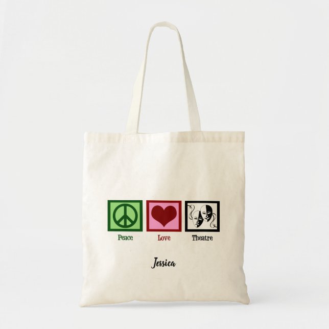 Peace Love Theater Cute Personalized Tote Bag (Front)