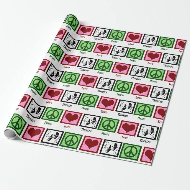 Peace Love Theatre Cute Drama Masks Wrapping Paper (Unrolled)