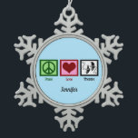 Peace Love Theatre Cute Monogram Actor Snowflake Pewter Christmas Ornament<br><div class="desc">A peace sign,  heart,  and drama masks symbolising acting. A cute theatre Christmas ornament for an actor in drama club or a theatre company. Peace Love Theatre.</div>