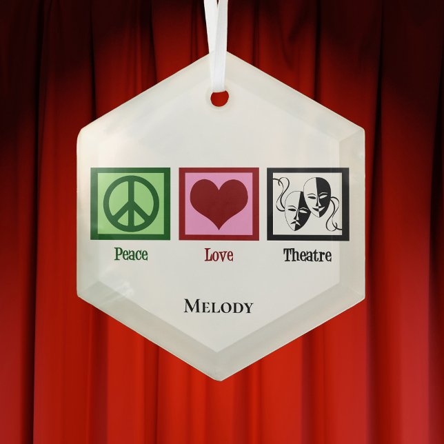 Peace Love Theatre Personalised Christmas Glass Tree Decoration (Creator Uploaded)