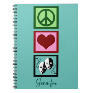 Peace Love Theatre Personalised Teal Spiral Notebook