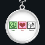 Peace Love Theatre Silver Plated Necklace<br><div class="desc">A peace sign,  heart,  and a happy and sad mask symbolising acting. A cute gift for an actor.</div>