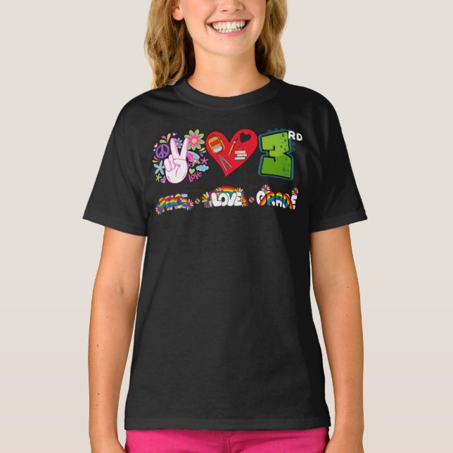 Peace Love Third Grade Squad Back to School T-Shirt (Front)