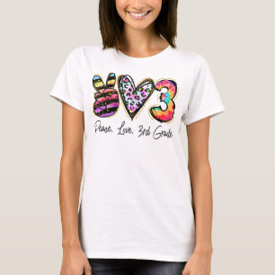 Peace Love Third Grade Teacher Girls Team 3rd Grad T-Shirt
