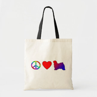 Peace Love Tibetan Terriers Tote Bag