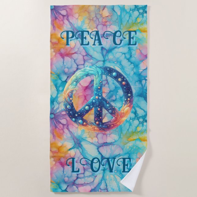 Peace Love Tie-Dye Beach Towel (Front)