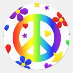 PEACE LOVE TIE DYE HIPPIE SYMBOL CLASSIC ROUND STICKER