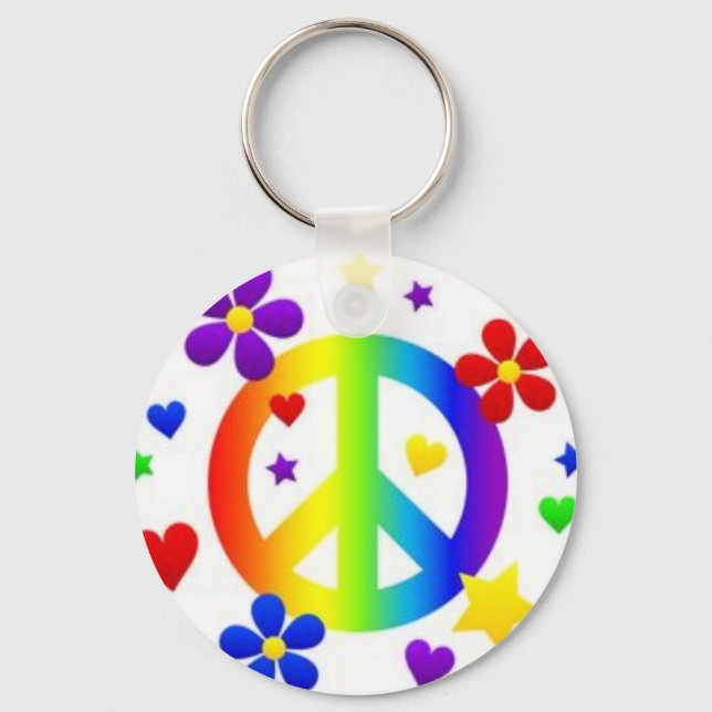 PEACE LOVE TIE DYE HIPPIE SYMBOL KEY RING (Front)