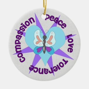 Peace Love Tolerance Compassion Ceramic Tree Decoration