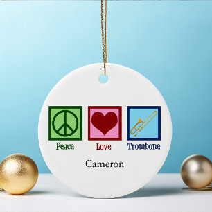 Peace Love Trombone Player Custom Christmas Ceramic Tree Decoration
