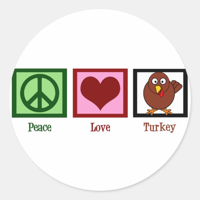 Peace Love Turkey Classic Round Sticker (Front)