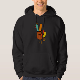 Peace Love Turkey Grateful Turkey Hand Sign Thanks Hoodie