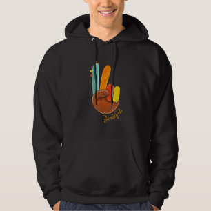 Peace Love Turkey Grateful Turkey Hand Sign Thanks Hoodie