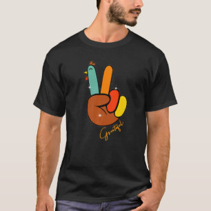 Peace Love Turkey Grateful Turkey Hand Sign Thanks T-Shirt